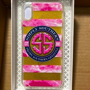 Simply Southern LOGO Stripe Pink & Gold glitter for IPHONE XSMAX phone case. NWT